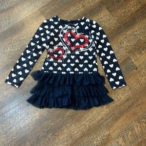 Flapdoodles Navy Heart Tunic with Sequins